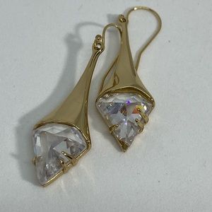 Alexis Bittar Clear Triangular Stone Dangle Earrings Set In Gold Tone. Dressy.